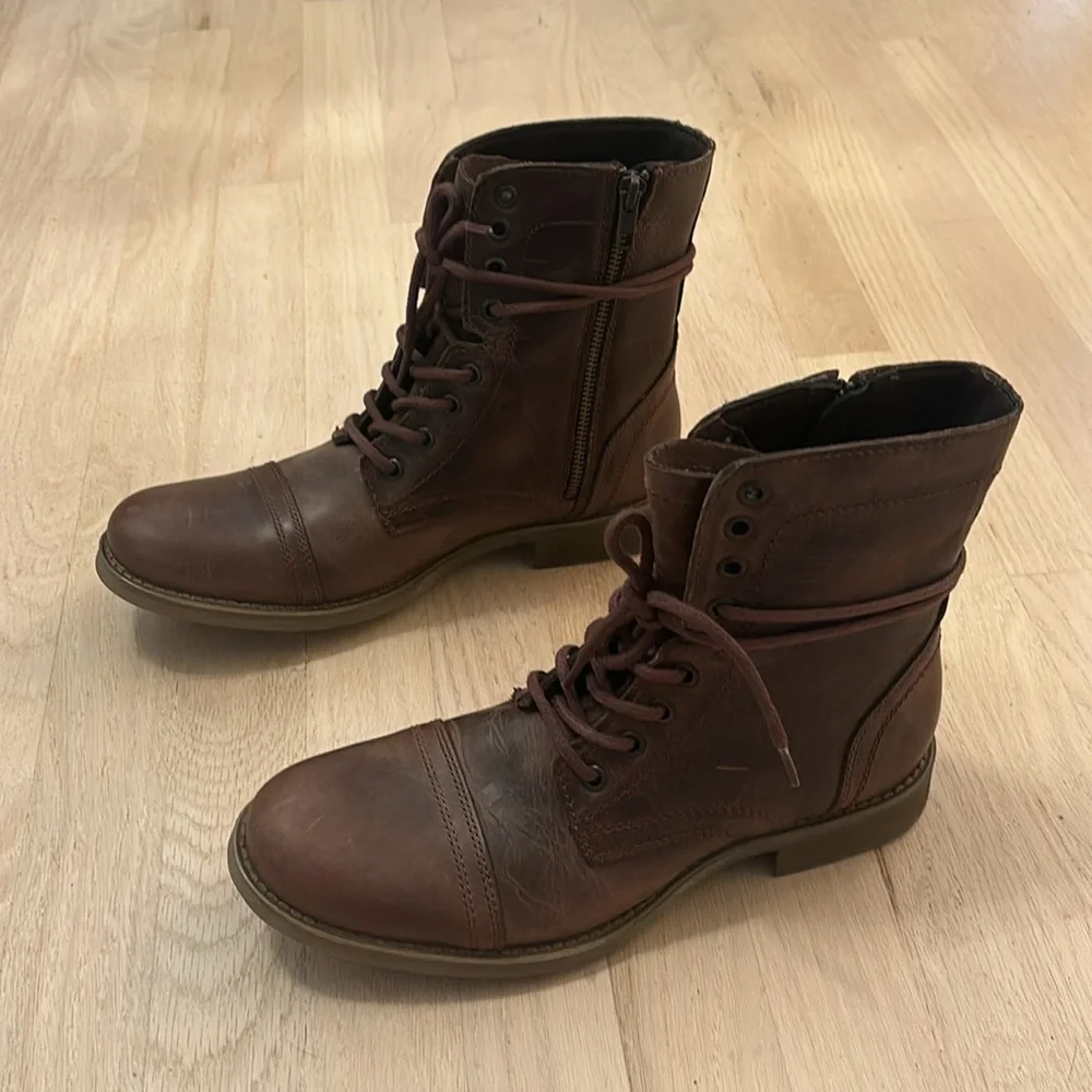 Steve Madden Dark Brown Lace-Up Leather Combat Boots